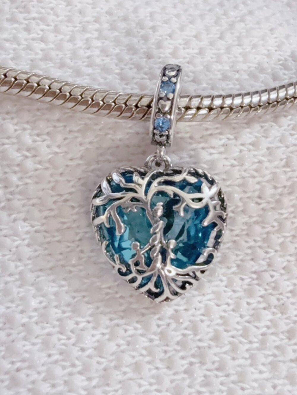 Family Tree Heart Charm, Blue Family Roots Silver Charm For Pandora Bracelet